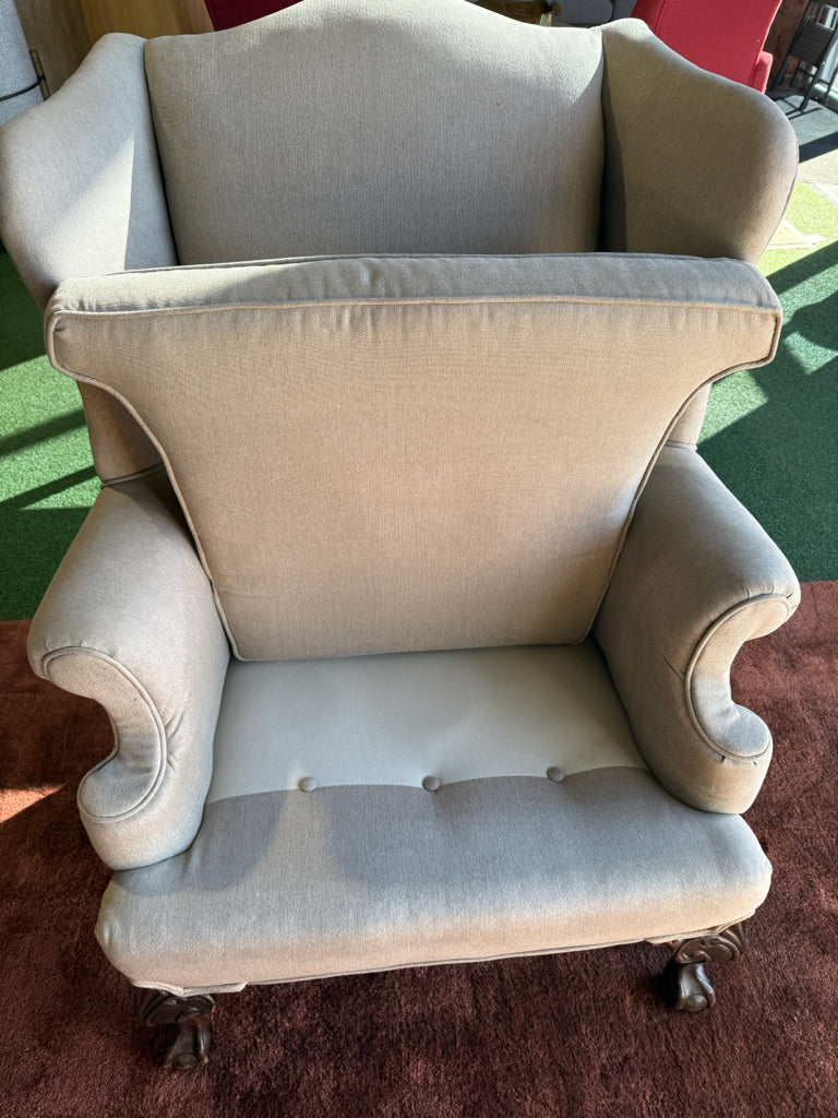 Queen Anne upholstered wingback, 32"W x 28"D x 42"H