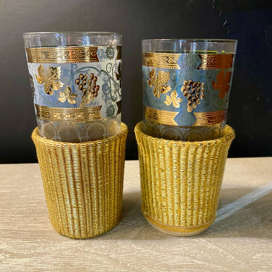 6 MCM Cora Highballs, W/ Therma-Jac Cozies, 6.25"H x 3"D