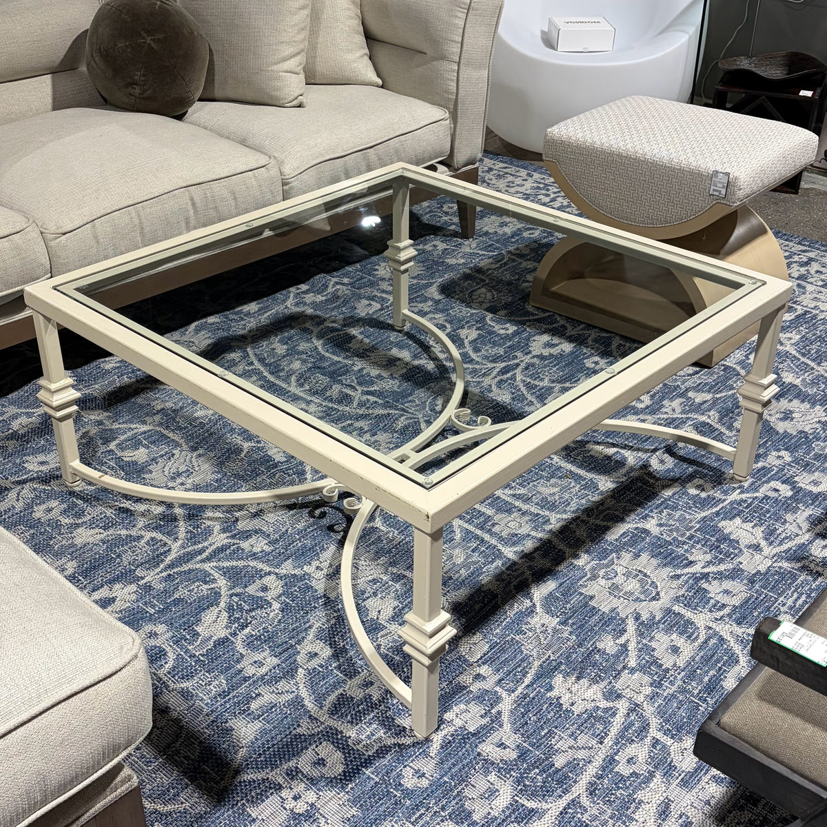 VTG Cream Wrought Iron Sq. Coffee Table, 41"W x 41"D x 18"H