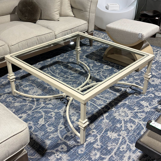 VTG Cream Wrought Iron Sq. Coffee Table, 41"W x 41"D x 18"H