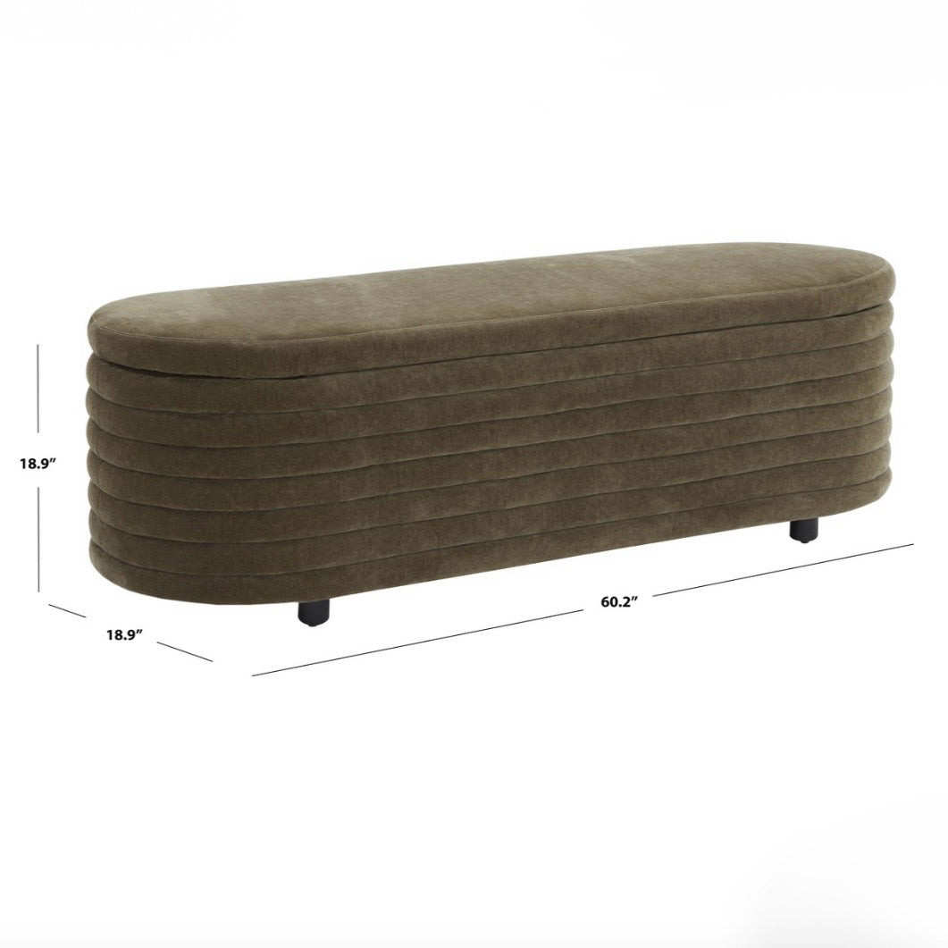 Jaymie Velvet Storage Bench, Dk Olive, 60"W x 18.9"D x 18.9"H