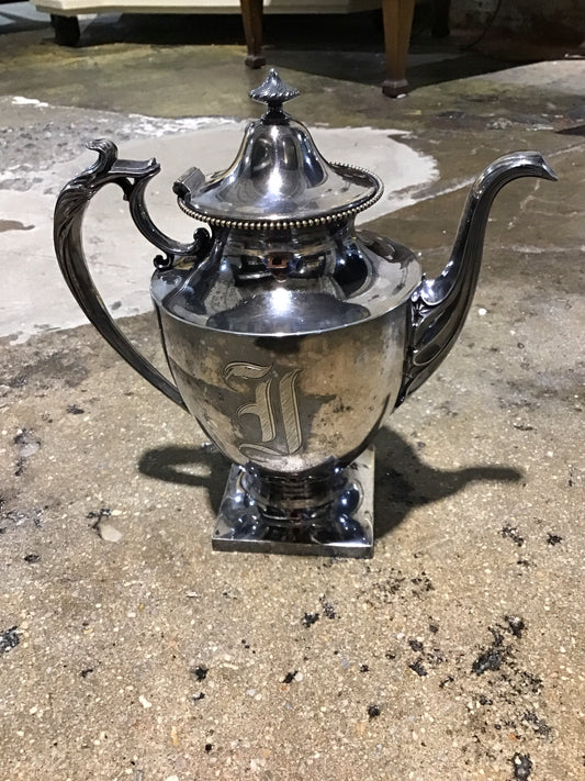 Vintage Silverplate teapot with Engraved Initial 9" W x 3.5" D x 9.5" H