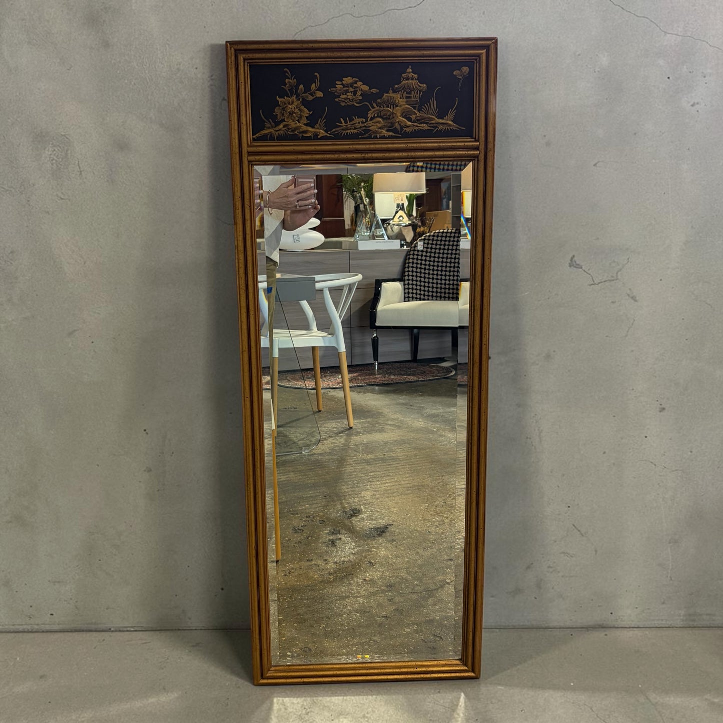 Gold Framed Hall Mirror w/Asian Design, 49"H x 18"W