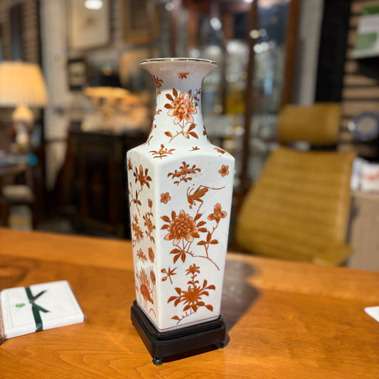 VTG ACF Japanese Porcelain Cricket Vase w/Base, 14"H x 5"Sq