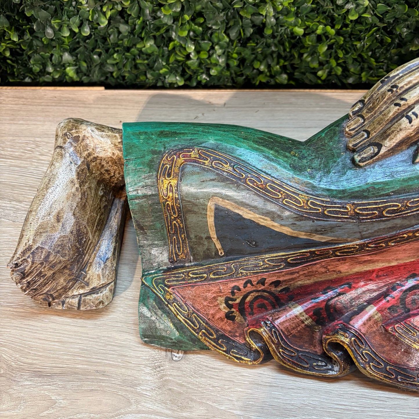 Reclining Buddha, Carved Wood, 31.5"W x 8"D x 10"H