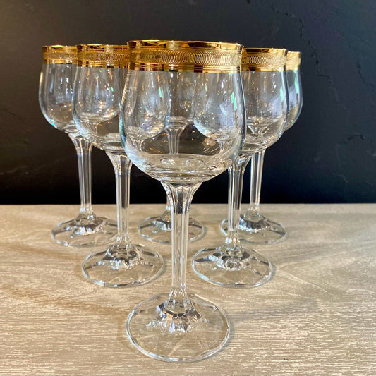 Set of 6 Vintage Bohemia Crystal Wine Glass, 7"H