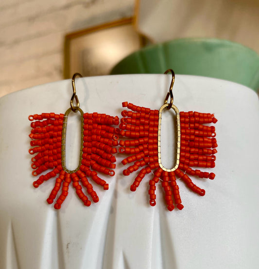 Fringe Earrings, Vermilion, Carrie Price Wearable Art