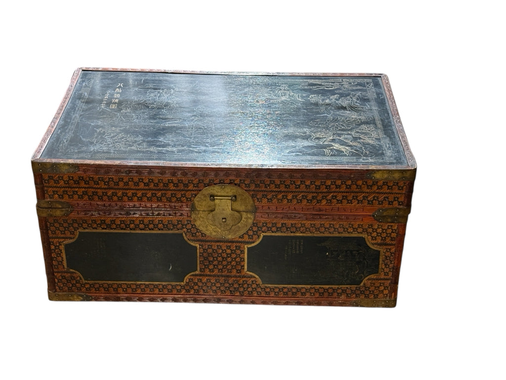 Vintage Maitland Smith Asian Trunk, 31.25"W x 19.5"D x 14.5"H