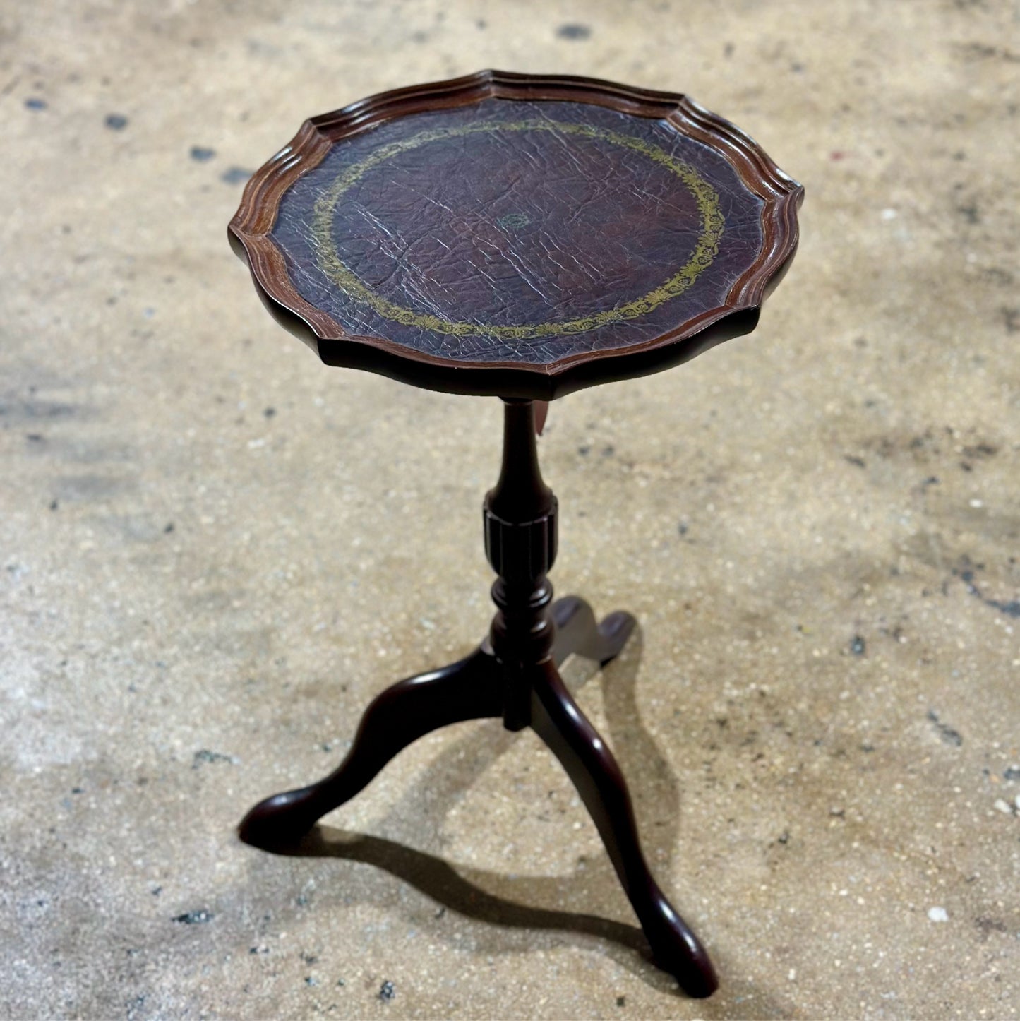 Small Octagon End Table, Leather Piecrust Top, 14" Dia x 20" H