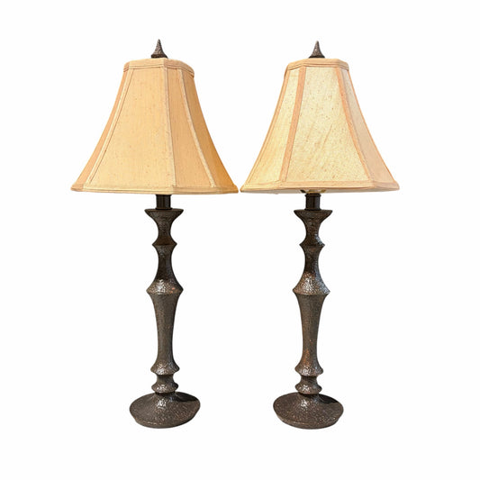Pair of Hammered Bronze Buffet Lamps, 26"H