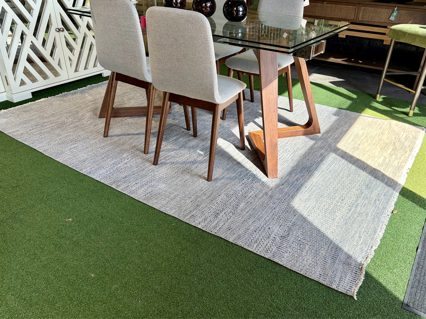 Textured Wool Hand-Knotted Rug, Beige/Blues, 9'L x 6'1"W x .75"H