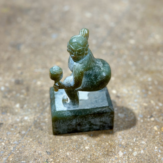 Chinese Carved Jade Warrior Stone Chop Seal Stamp, 3" L x 2.25" W x 5" H
