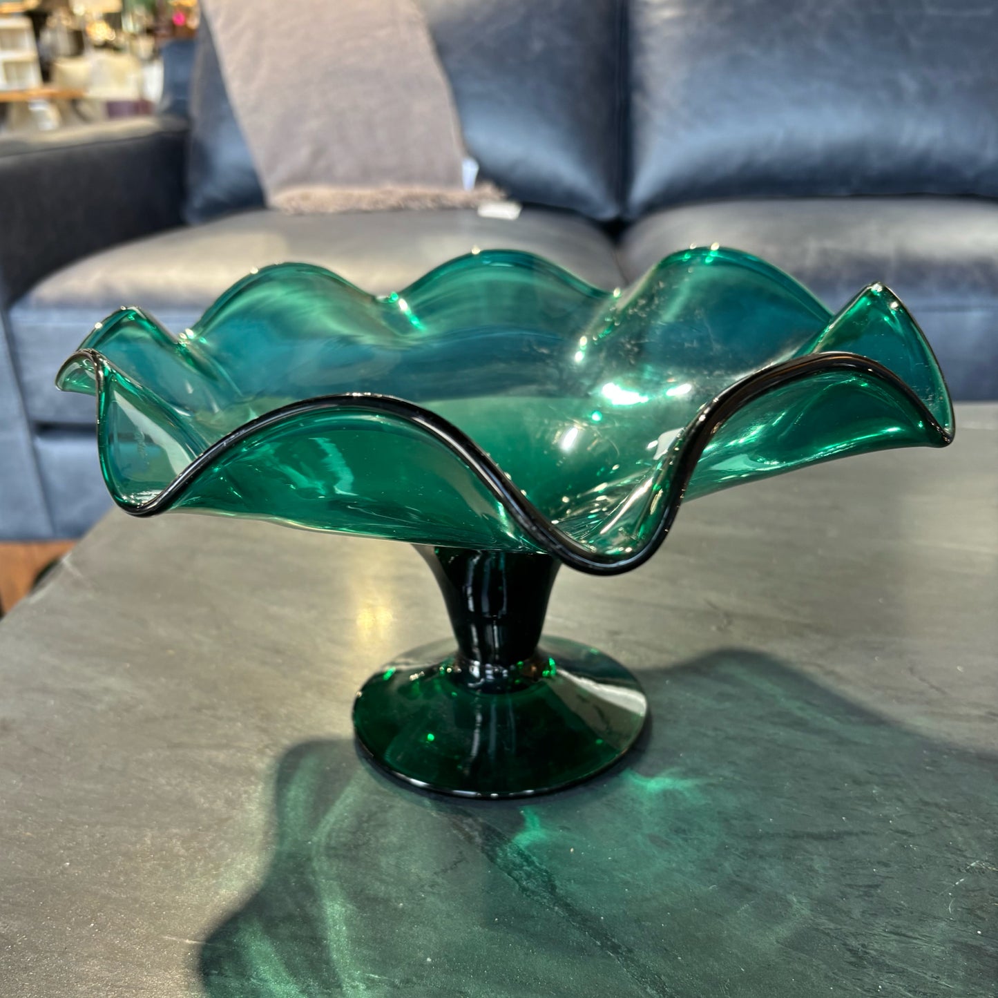 Green Glass Compote 10" D x 6" H