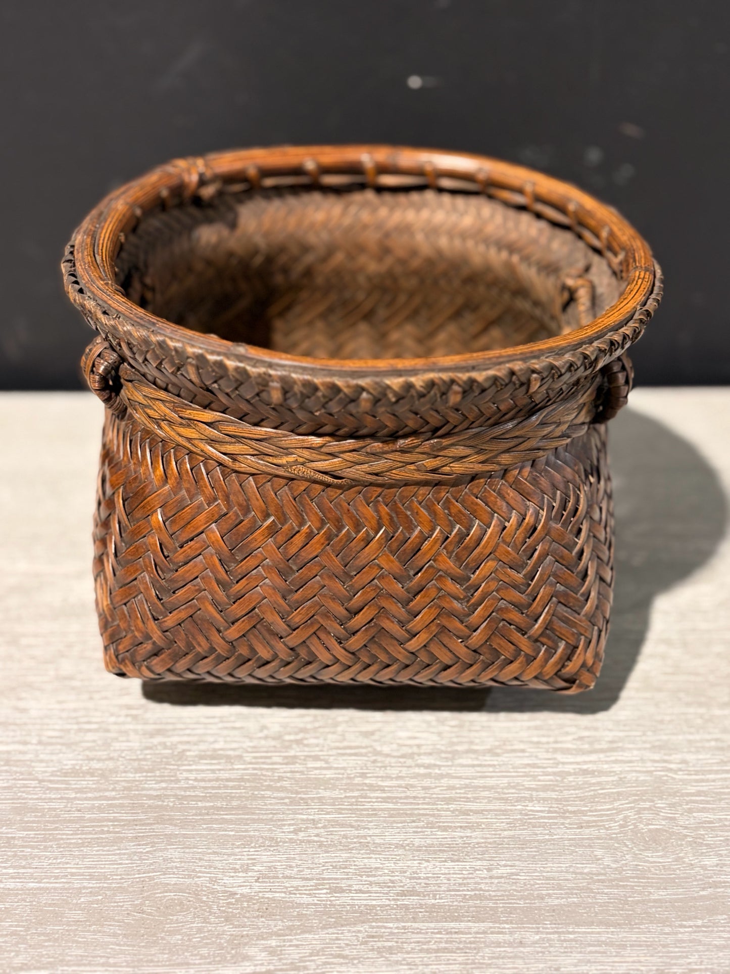 VTG Japanese Style Bamboo Woven Basket 8" Diam x 6"H