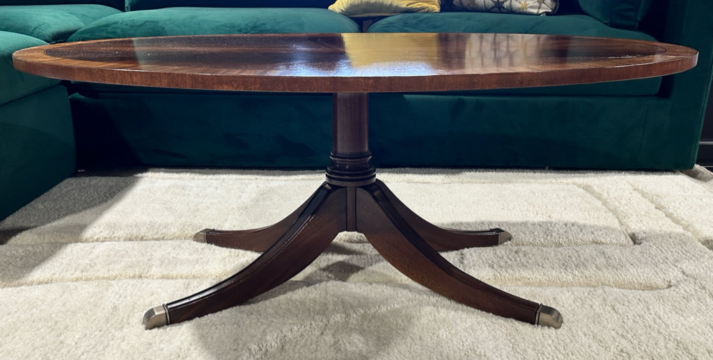 Ethan Allen Banded Mahogany Coffee Table, 48"L x 29.5"W x 18.5"H