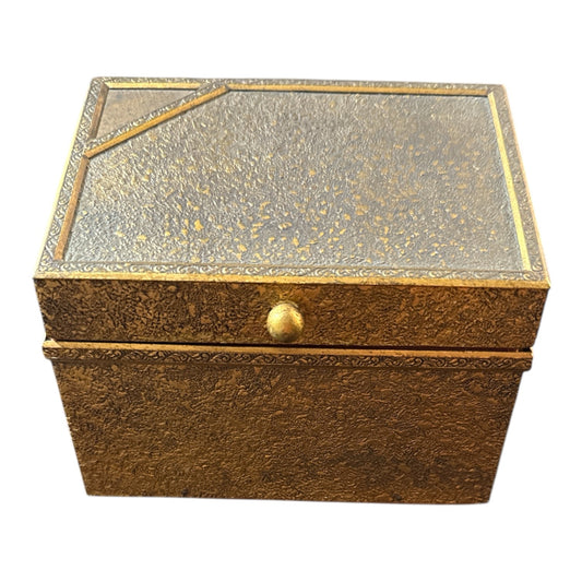 Anyique embossed brass jewelry box, 5"W x 4"H x 3.25"D