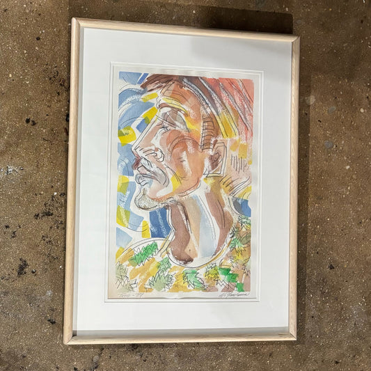 Signed Portrait, Watercolor/Ink 25.35" L x 19.5" W x 1" D
