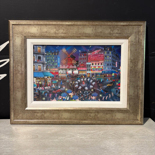 Paris Street Scene Framed Lithograph & Oil Painting, 26" W x1" D x 20" H