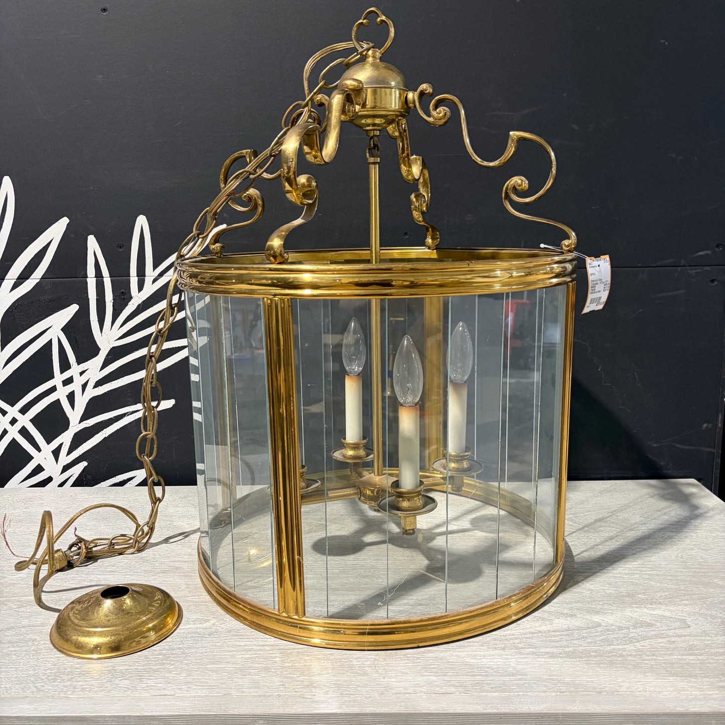 Brass and Glass Chandelier, 18"Dia x 26"H