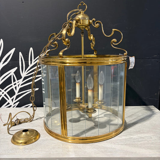 Brass and Glass Chandelier, 18"Dia x 26"H