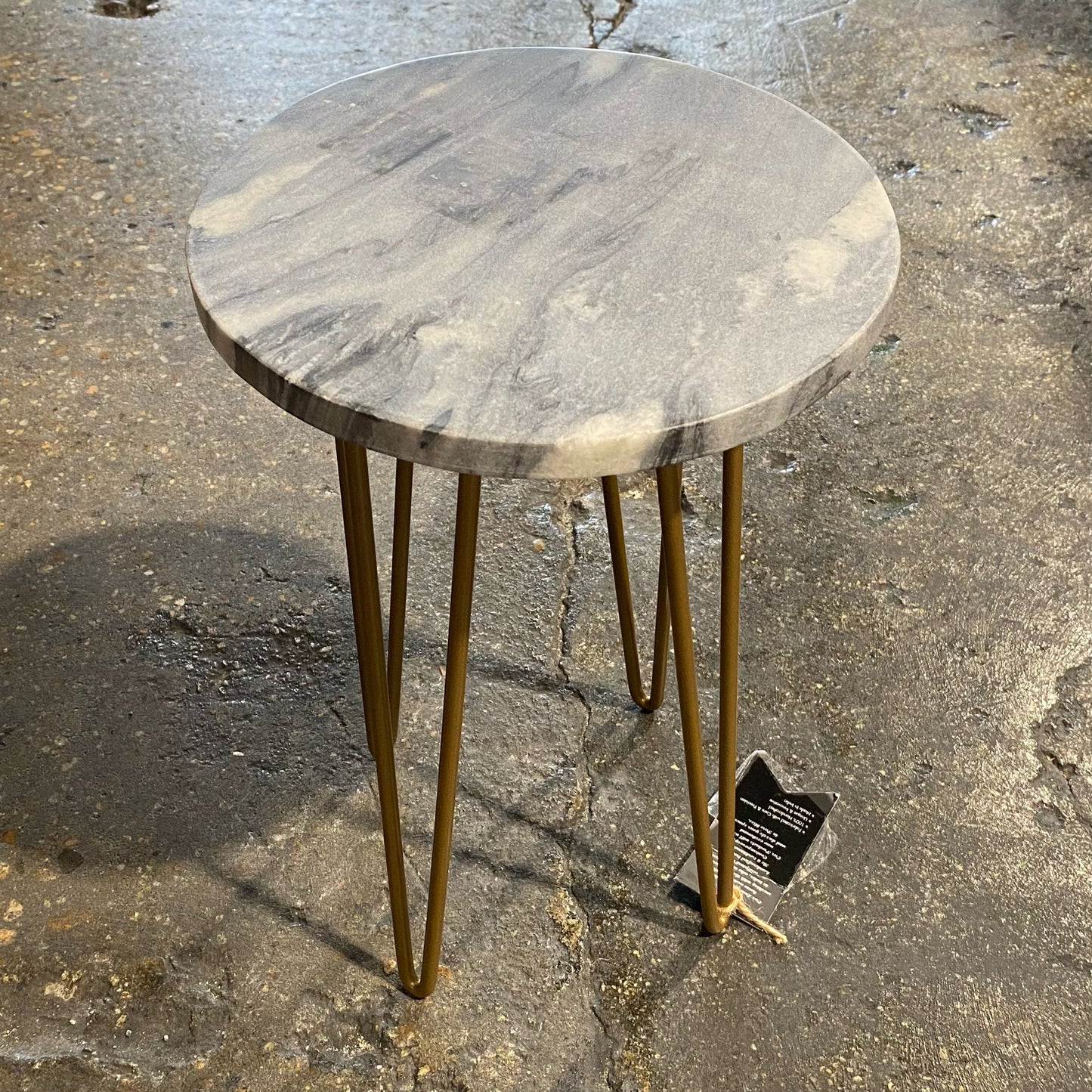 Marble and Metal Plant Stand, 10"D x 15"H