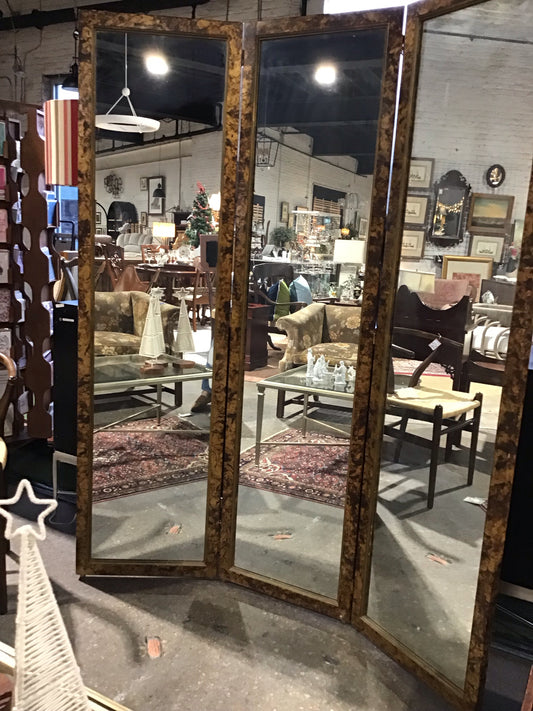Standing Three Panel Mirror With Gilt Finish 58"W x1" D x72" H