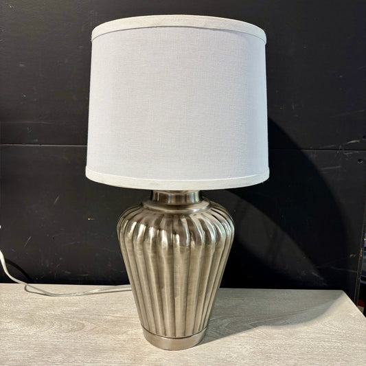 Silver Metal Table Lamp, 22"H x 12"Dia