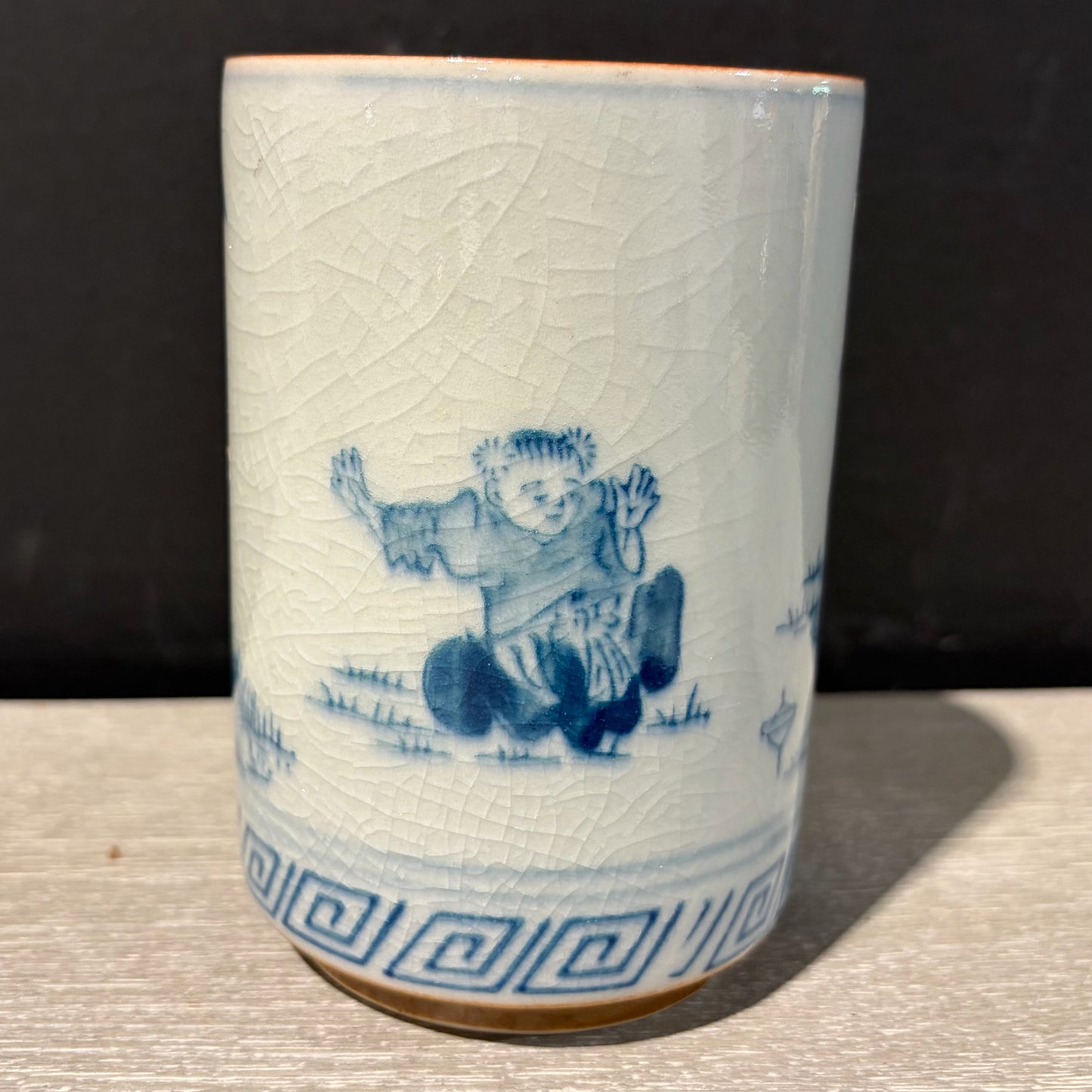 VTG Japanese Blue & White Sushi Tea Cup, 3.2"Dia x 4.25"H