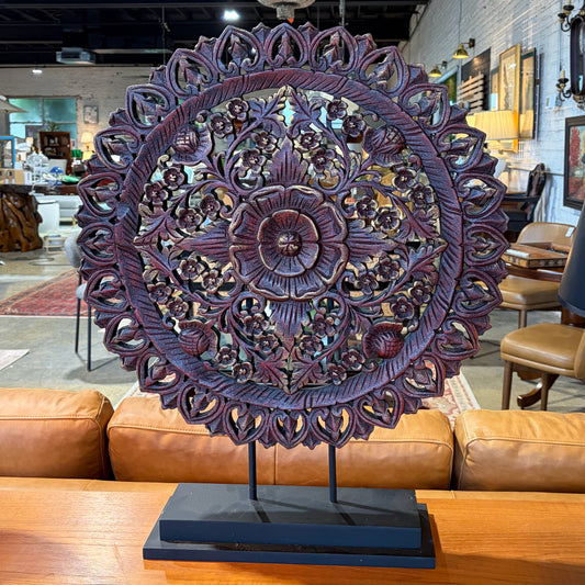 Carved Floral Asian Panel on Stand, 23.5"W x 29"H x 6"D