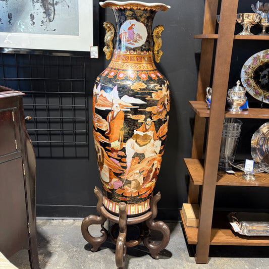 Antique Large Satauma Style Vase & Stand, 53"H x 19"W x 19"D