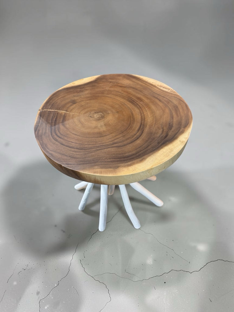 Solid Wood cross-cut accent table, 21.5"DIA x 22"H