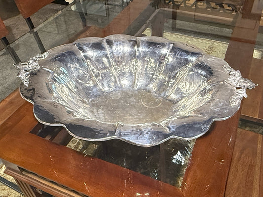 Vintage Baroque footed bowl, silverplate, 22"W x 15.5"D x 5"H