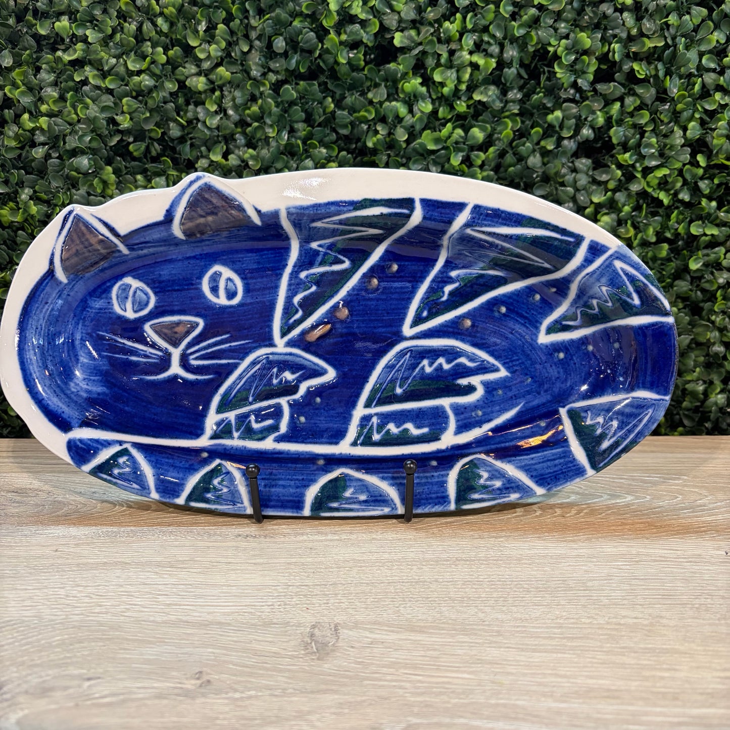 Stoneware Cat Platter, Signed 'Daley', 13.5" W x 7"D x 1"H