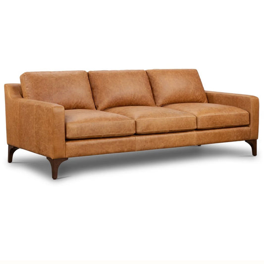 NEW Poly & Bark Sorrento Sofa -Cognac Tan Leather,  86"W x 37"D x 31.5"H