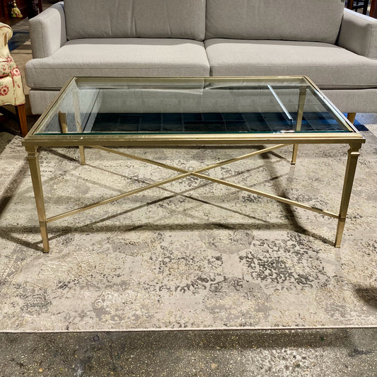 Ethan Allen Glass Top Cocktail Table, 28"D x 45"W x 19"H