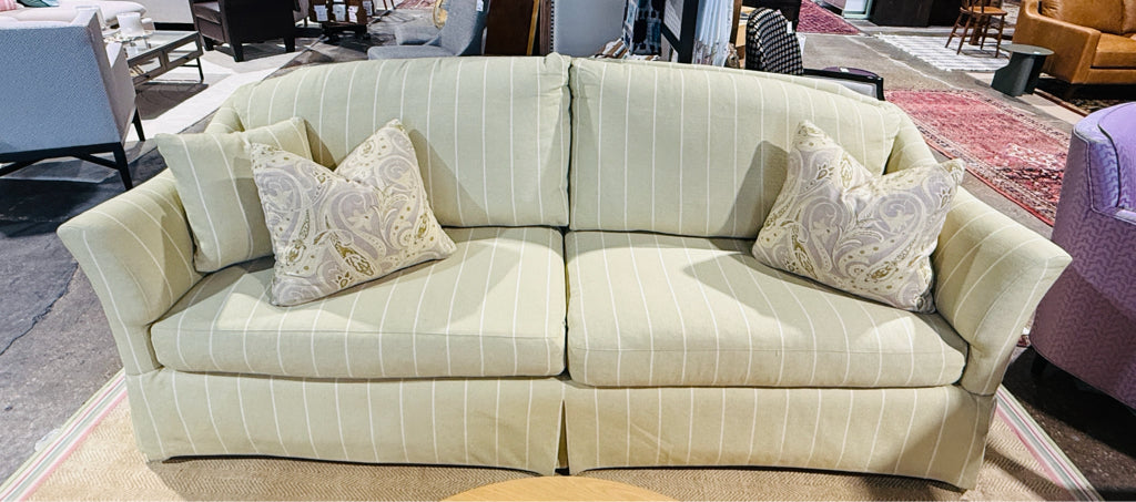 Sherrill sofa, celadon stripe, down mix, 3 pillows, 92"W x 38"D x 38"H