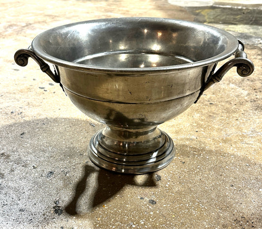 Antique pewter bowl, footed w/handles, 17.5"W x 17.5"D x 10"H