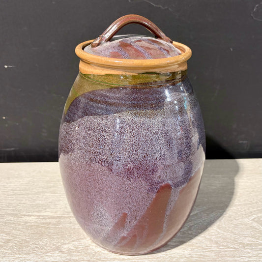 Hand Crafted Stoneware Canister w/Lid,  6.5"Dia x 10"H