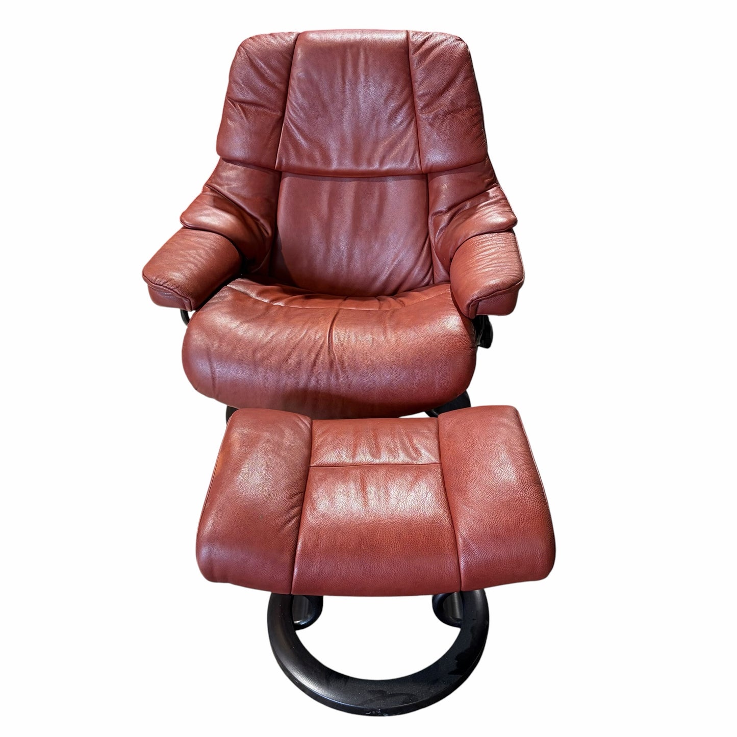 Ekornes Stressless Reno Recliner & Ottoman, Red Leather