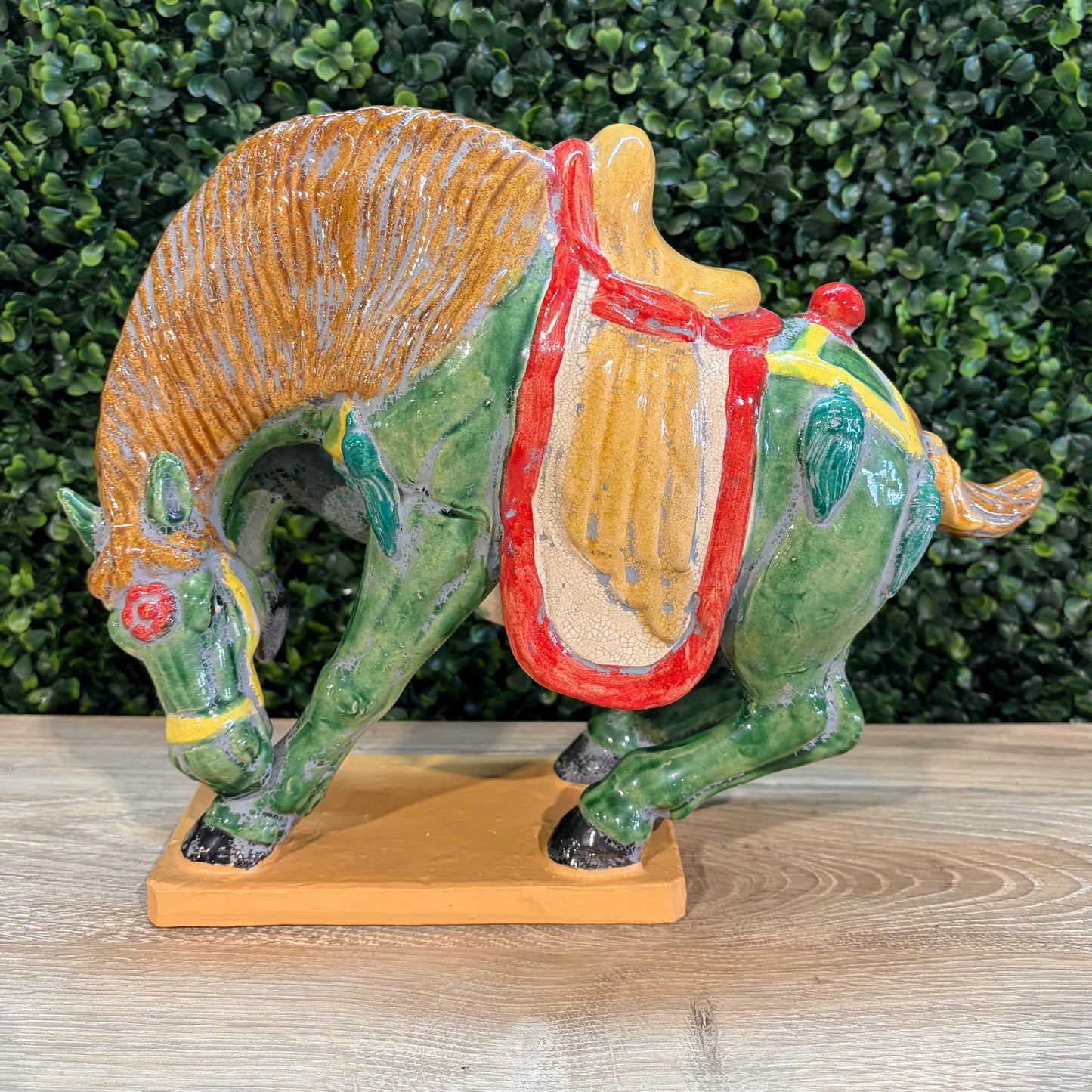 VTG Sancai Ceramic Glazed Tang Style Horse, 12"W x 4"D x 9.75"H