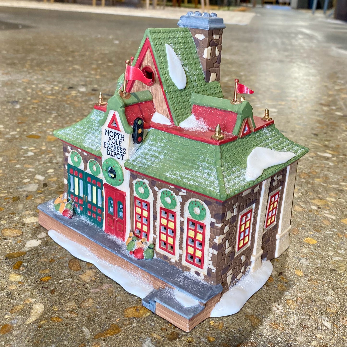 Heritage Village Collection, Porcelain, North Pole Depot, 6.75"H x 7"W x 5.5"D