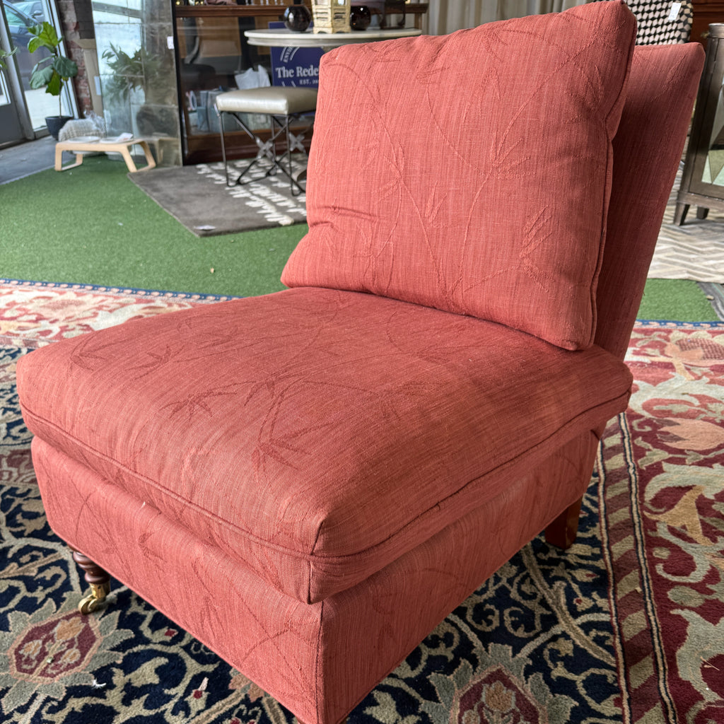 Slipper chair, terra cotta, down filled, AS IS, 25"W x x 30"D x 32"H