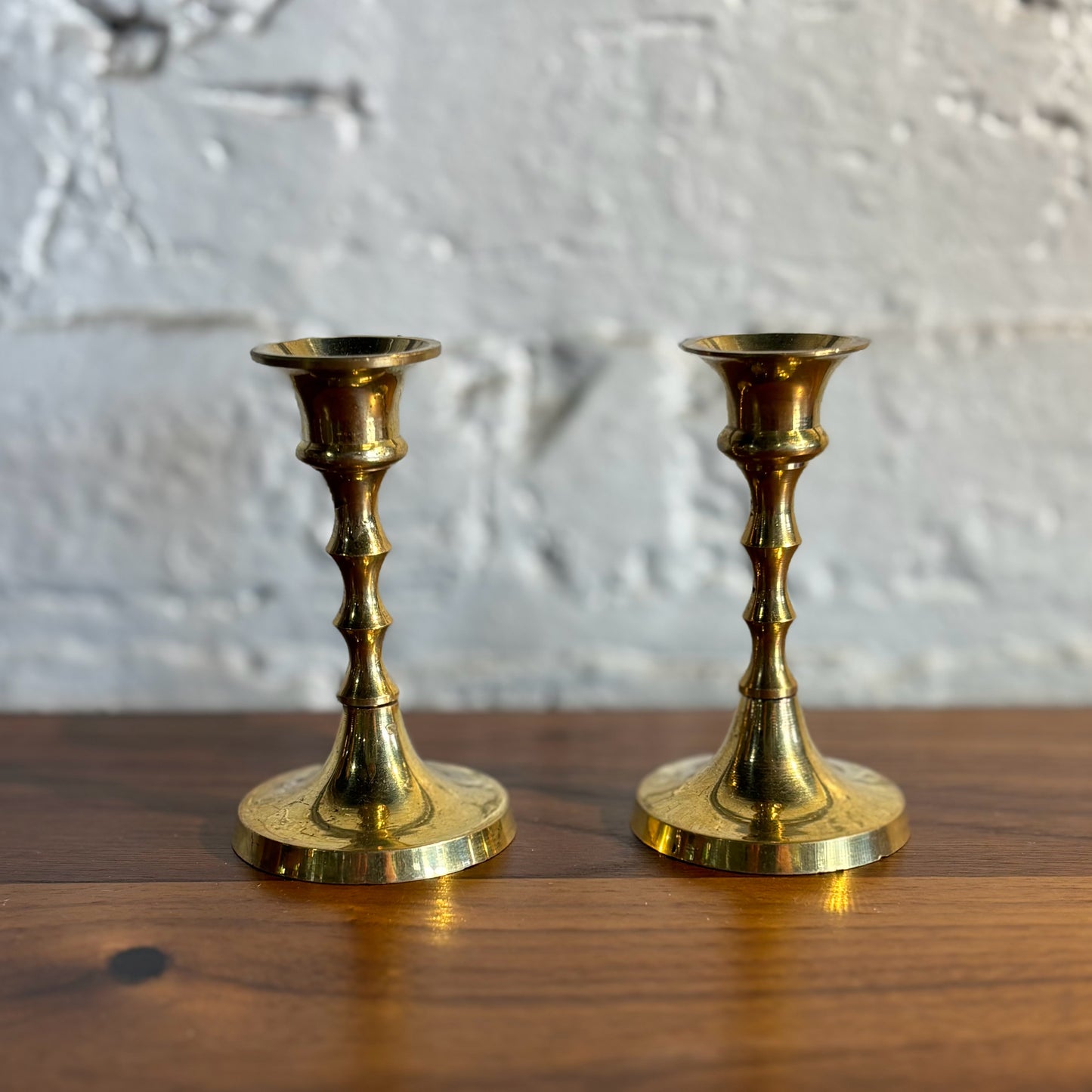 PAIR Small Brass Candlesticks 1.75" D x 3.25" H