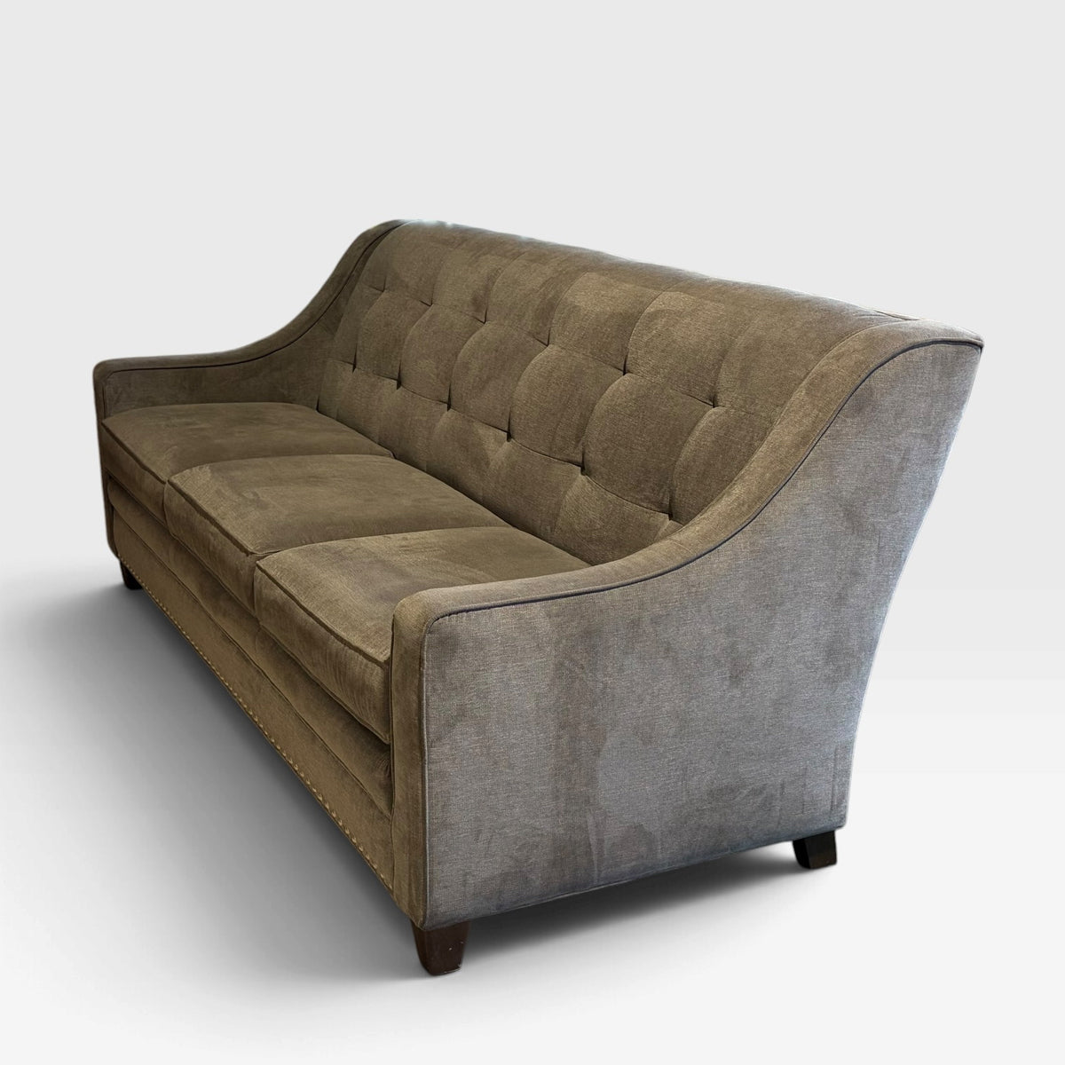 Smith & Brothers Tuafted Velvet Sofa, Taupe/Tabacco, 81"W x 39"D x 36"H