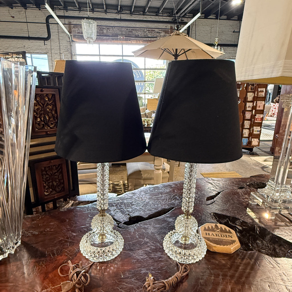 PAIR of VTG beaded glass table lamps, 17.5"H