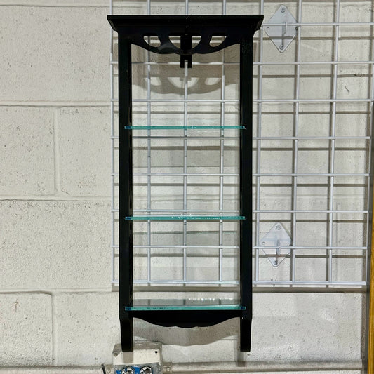 Small Black Wood Curio Display w/ 3 Glass Shelves, 11.5" x 4.5" W x 26" H