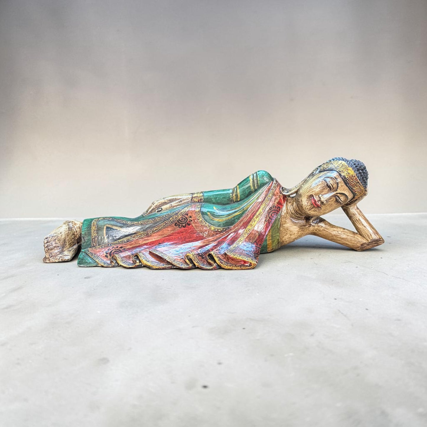Reclining Buddha, Carved Wood, 31.5"W x 8"D x 10"H