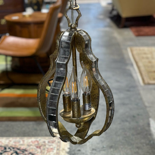 Light Pendant, gold, mirror 10" W x 16" H