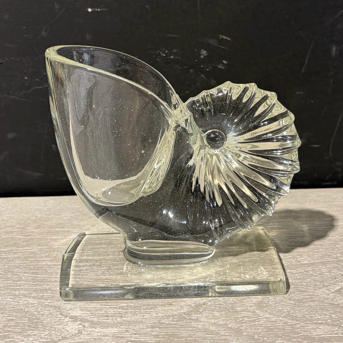 VTG Clear Glass Nautilus Seashell, Vase/Bookend, 6"W x 2.5"D x 5.75"H