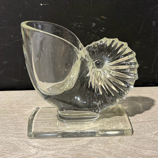 VTG Clear Glass Nautilus Seashell, Vase/Bookend, 6"W x 2.5"D x 5.75"H